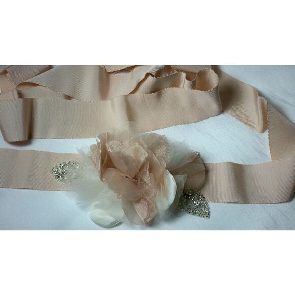 Blush Tea Rose Rhinestone Floral Bridal Belt Wedding MOB Prom Formal belt sash - Picture 2 of 5